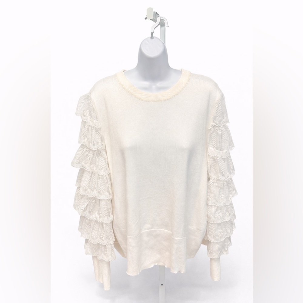 Beautiful Ivory Sweater with Lace Ruffle Sleeves